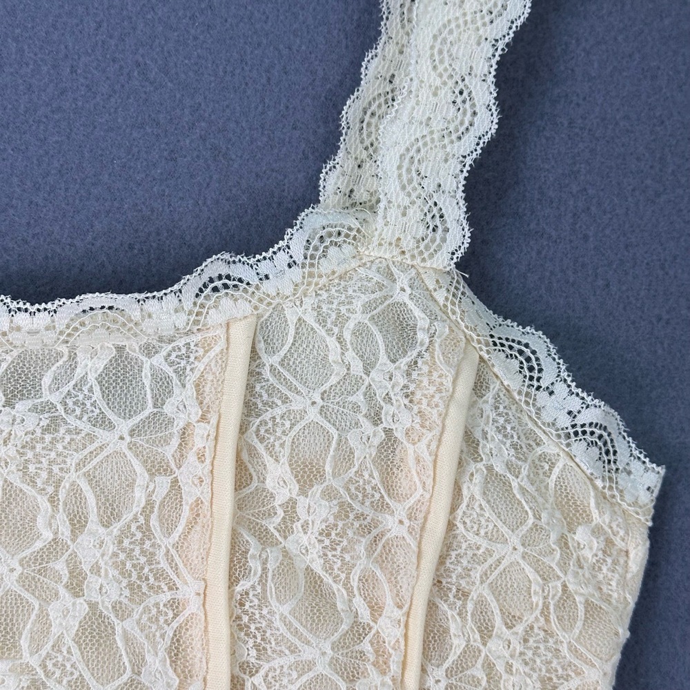 Romantic Lace Tank‎ Top Cream Nude Lined Cami Blouse Feminine Chic Size Med - Picture 8 of 12
